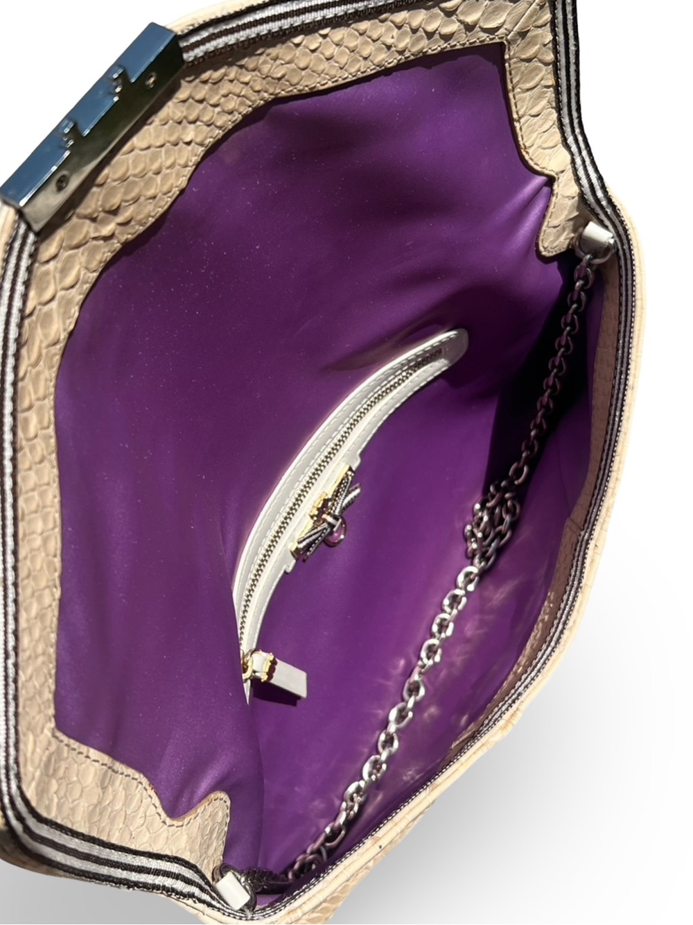 Henri Bendel Exotic Rivington 2-in-1 Envelope Clutch Nuetral Genuine Watersnake - Picture 9 of 11